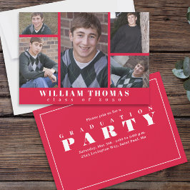 Convites Colagem de Fotos de Graduação Vermelha e Branca