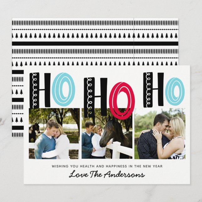 Convites Colagem de Fotos de Natal com Letras Escandinavas (Frente/Verso)