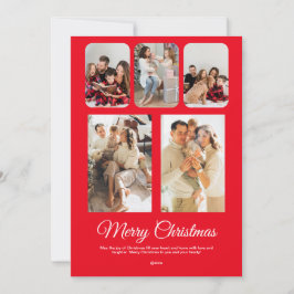 Convites Colagem de Fotos de Natal Simples e Branca Vermelh