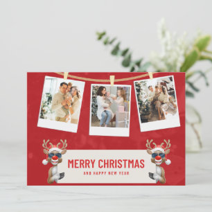 Convites Colagem de Fotos de Natal Vermelha, Personalizada