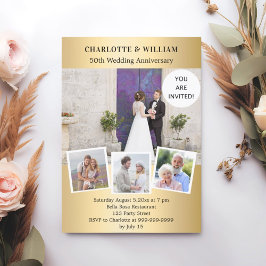 Convites Colagem de fotos de ouro do aniversário de 50 anos