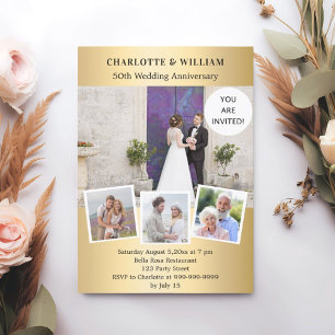 Convites Colagem de fotos de ouro do aniversário de 50 anos