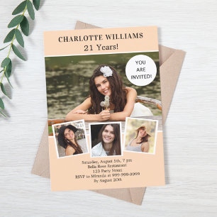 Convites Colagem de fotos de pêssego de festa de aniversári