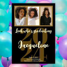 Convites Colagem de Fotos de Script Dourado do Modern Gradu