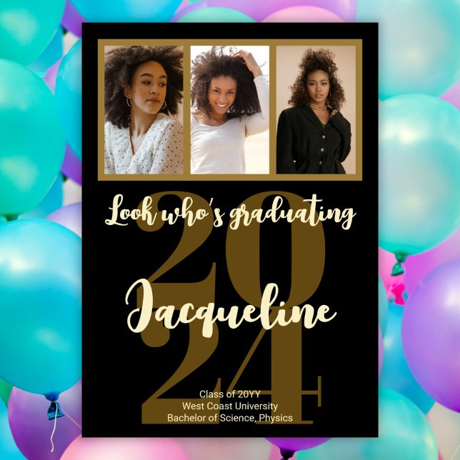 Convites Colagem de Fotos de Script Dourado do Modern Gradu (Criador carregado)