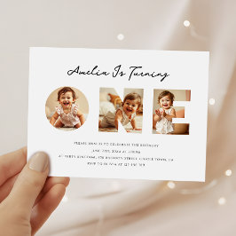 Convites Colagem de Fotos de Script Minimalista Primeiro An
