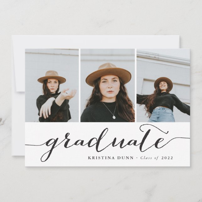 Convites Colagem de Fotos de Script Preto do formando | For (Frente)