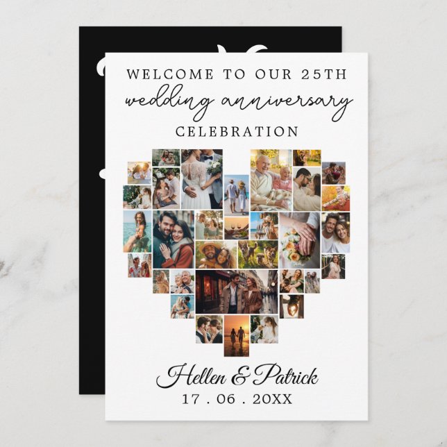 Convites Colagem de Fotos do Coração do Aniversário de Casa (Frente/Verso)