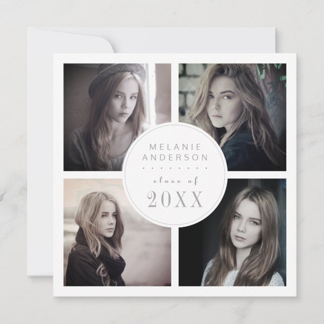 Convites Colagem de Fotos do Estilo de Graduação Nostálgica (Frente)