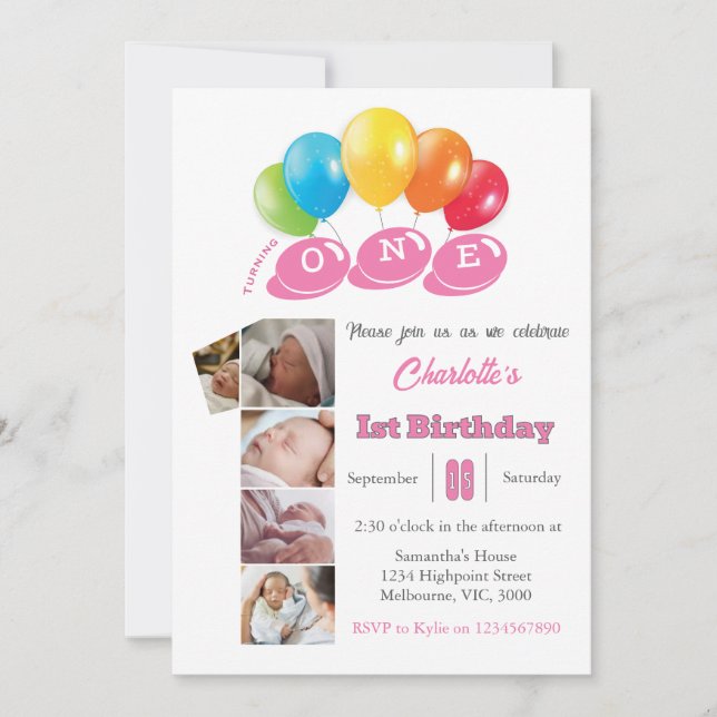 Convites Colagem de fotos do primeiro aniversario número 1  (Frente)