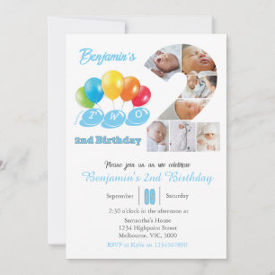Convites Colagem de fotos do segundo aniversário número 2 M