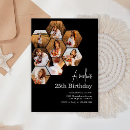 Convites Colagem de Fotos em Branco Preto da festa de anive