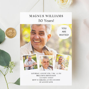 Convites Colagem de fotos em festa de aniversário branca