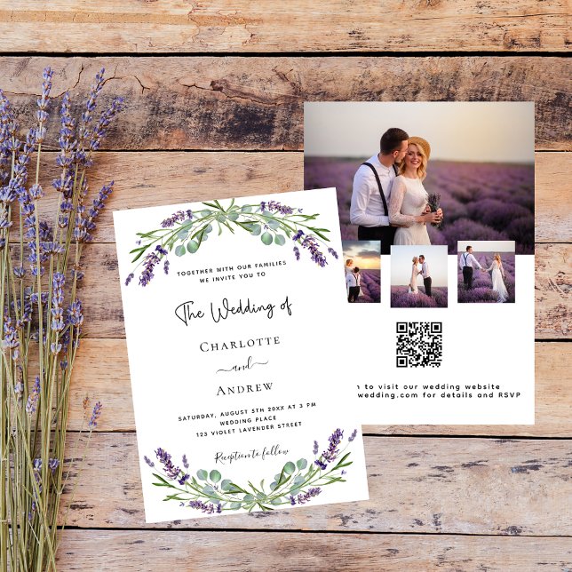 Convites Colagem de fotos em lavanda casamento de luxo QR R (Criador carregado)