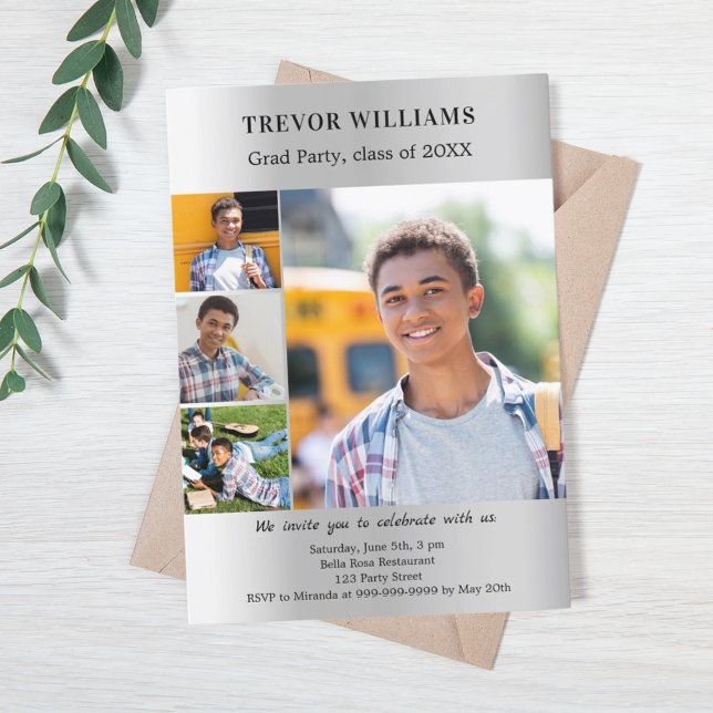 Convites Colagem de fotos em prata festa de formatura (Criador carregado)