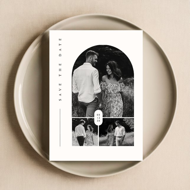 Convites Colagem de Fotos em Preto e Branco Moderno Salva a (Criador carregado)