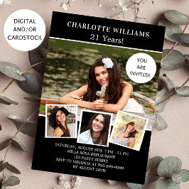 Convites Colagem de fotos em preto-e-festa de aniversário b