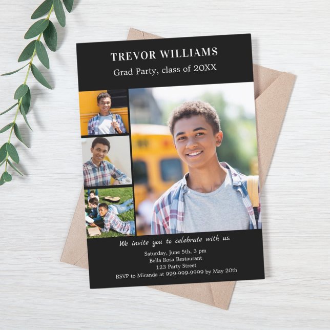 Convites Colagem de fotos em preto-e-festa de formatura bra (Criador carregado)