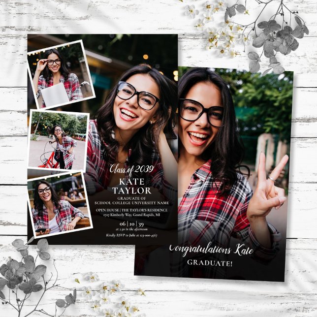 Convites Colagem de Fotos Festa de Formatura Moderna (Photo Collage Modern Graduation Party Invitation)