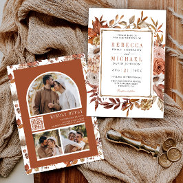 Convites Colagem de Fotos Florais em Terracota com Código Q