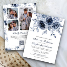 Colagem de Fotos Floral Azul Empoeirado com Código