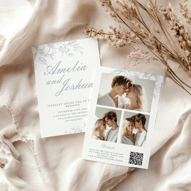 Convites Colagem de Fotos FloraL Francesa Elegante com códi (Criador carregado)