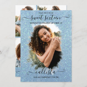 Convites Colagem de Fotos Halo Azul Claro Doce 16