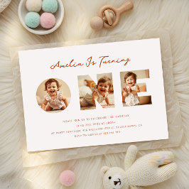 Convites Colagem de Fotos Mínima Rustic Script Primeiro Ani