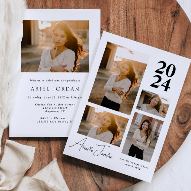 Convites Colagem de Fotos Minimalista Ano de Formatura (Minimalist Photo Collage Graduation Year Invitation)