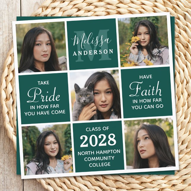 Convites Colagem de Fotos Moderna 5 Graduação Verde Emerald (Criador carregado)