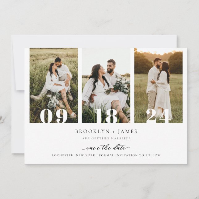 Convites Colagem de Fotos Moderna Código QR Save The Date (Frente)