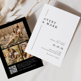 Convites Colagem de Fotos Moderna Preta e Branca Casamento 