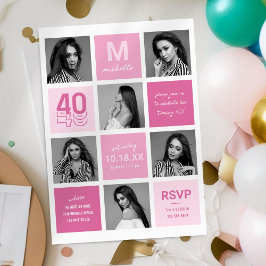 Convites Colagem de Fotos Moderno Rosa 40 Anos