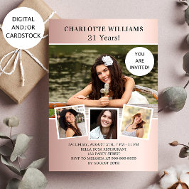 Convites Colagem de fotos ouro rosa de festa de aniversário