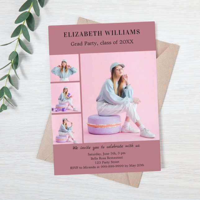 Convites Colagem de fotos ouro rosa de festa de formatura (Criador carregado)