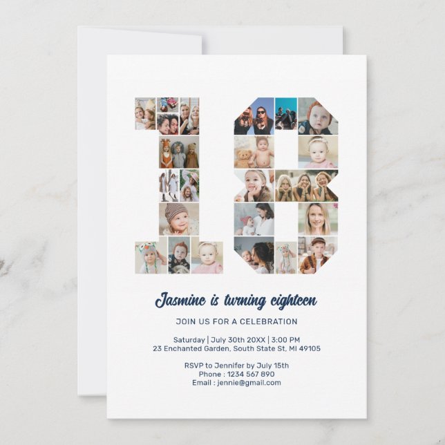 Convites Colagem de Fotos Personalizada do 18º Aniversário  (Frente)