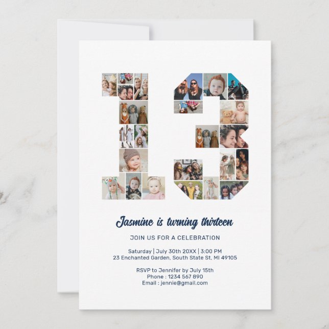 Convites Colagem de Fotos Personalizada do Número 13 de Ani (Frente)