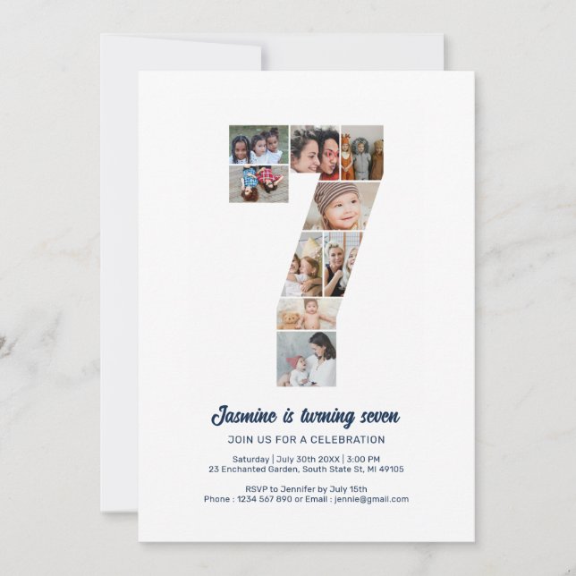 Convites Colagem de Fotos Personalizada do Número 7 de Aniv (Frente)