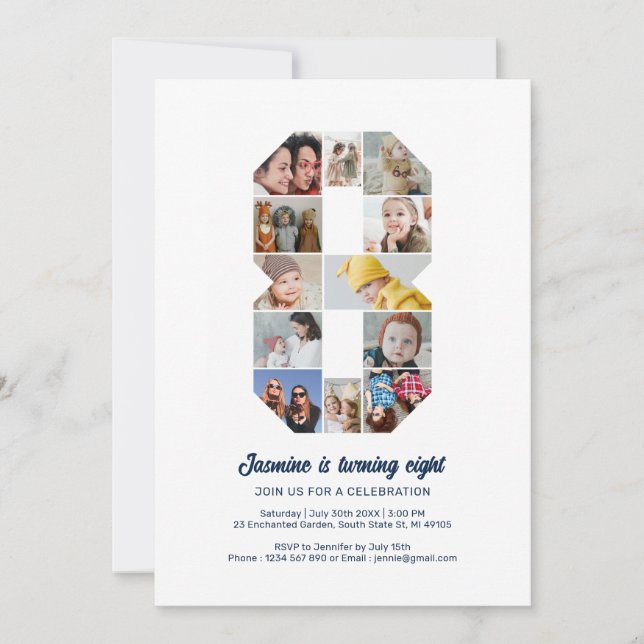 Convites Colagem de Fotos Personalizada do Número 8 de Aniv (Frente)