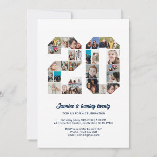 Convites Colagem de Fotos Personalizada do Número de Aniver