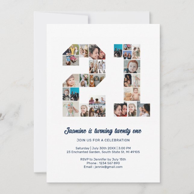 Convites Colagem de Fotos Personalizada do Número do aniver (Frente)