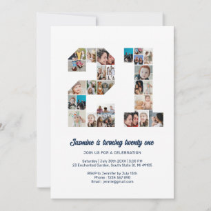 Convites Colagem de Fotos Personalizada do Número do aniver