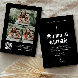 Convites Colagem de Fotos QR Code de Casamento Vintage Mode