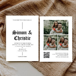 Convites Colagem de Fotos QR Code de Casamento Vintage Mode