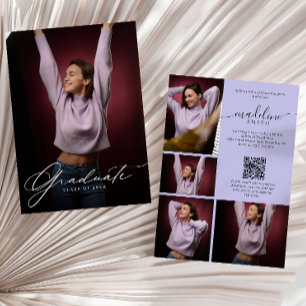 Convites Colagem de Fotos QR code Festa de Formatura Roxo