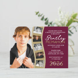 Convites Colagem de Graduação de Foto em Bronze Burgundy