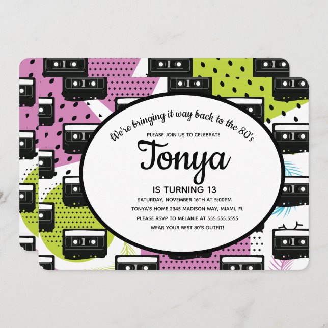 Convites Colagem de Menina Rosa dos Anos 80 e 90 Fita Casse (Frente/Verso)