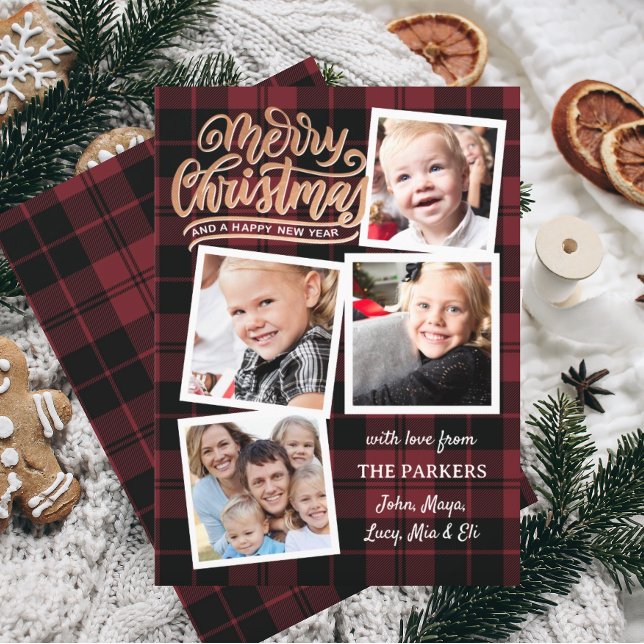 Convites Colagem de Natal do Ouro Vermelho (christmas card, plaid christmas card, download christmas card, instant download christmas card)