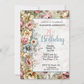 Convites Colagem Floral Bonito de Aniversário de 21 Anos