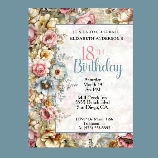 Convites Colagem Floral Bonito para 18º Aniversário